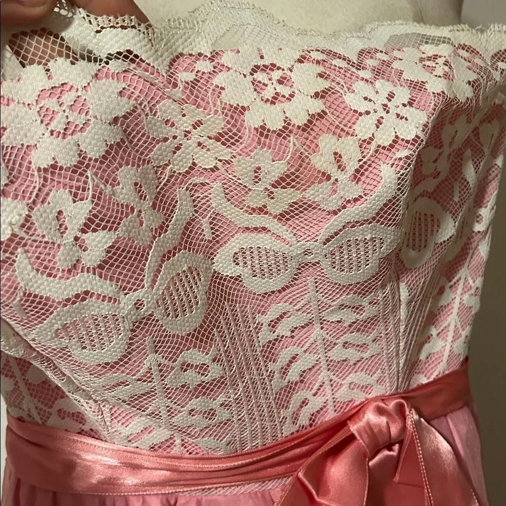 vintage pink ball gown evening dress White Pink Fabric Victorian 70s prom - Picture 6 of 16